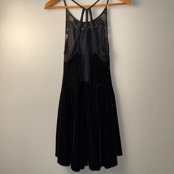 Free People Nightshade Dress M Black Velvet Lace Strappy Fit & Flare Whimsigoth - Picture 10 of 16